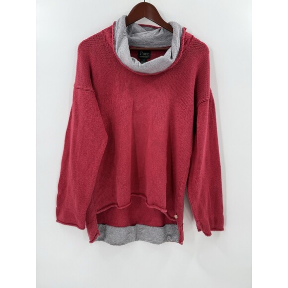 Pure Handknit Womens Sweater Preppy Minimalist Classic Cozy High Low Red SMALL - Picture 3 of 9